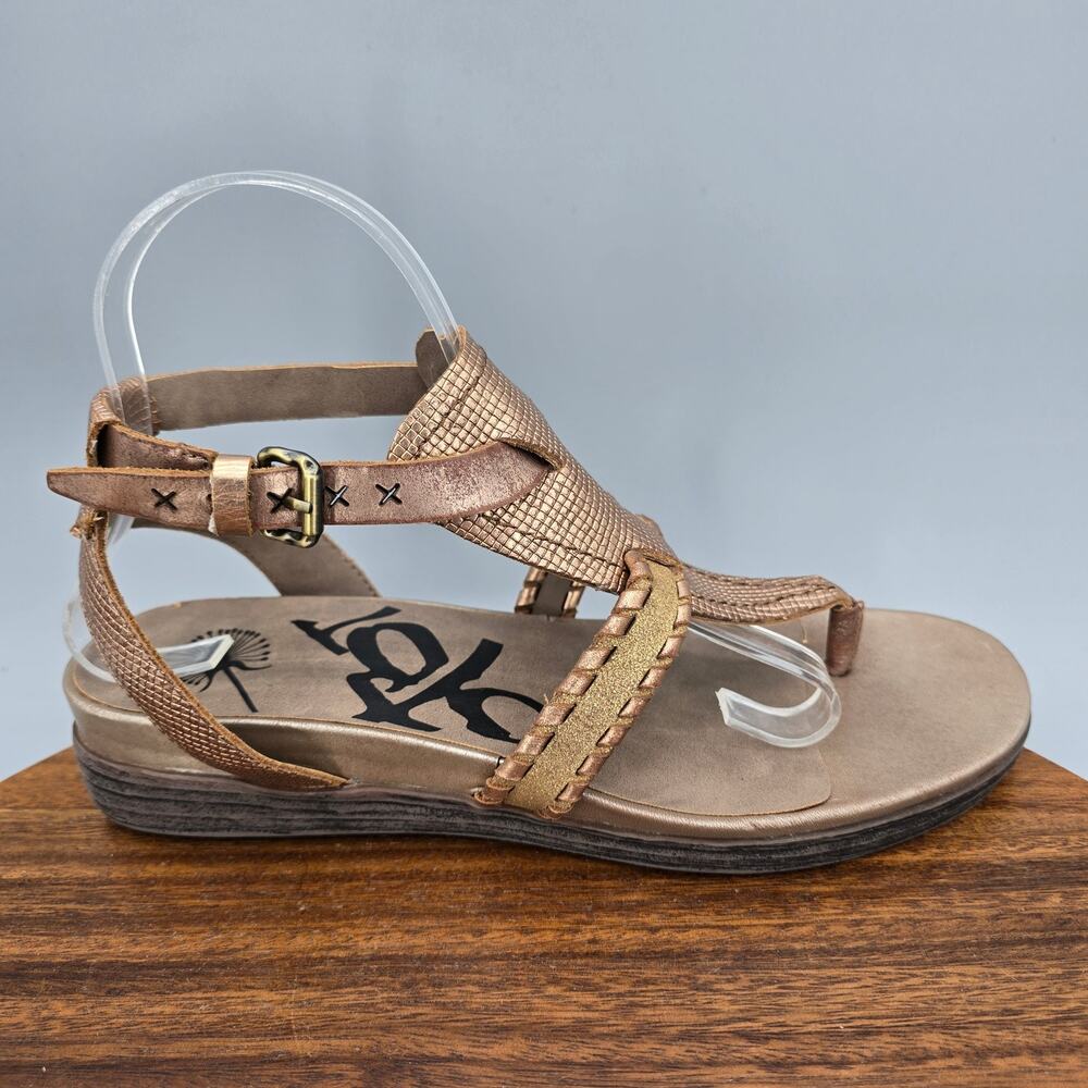 OTBT Sandals Womens 9.5 M Bronze Metallic Leather Celestial Wedge Gladiator